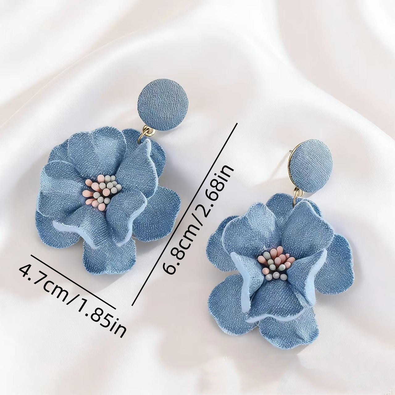 European And American Cross-Border Women's Earrings, Geometric Fabric Flower Pendant Design, High-End Earrings, Niche Fashion Ear Accessories