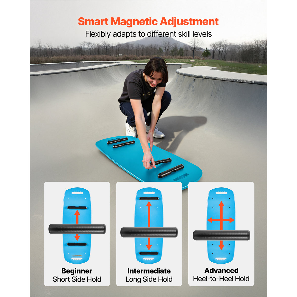 Balance Board, Wobble Board Trainer For Adults, Premium Wooden Balance Training Equipment With Roller, Magnetic Stoppers, Storage Rack, For Core Workouts, Surf Trainer & Physical Therapy, Blue