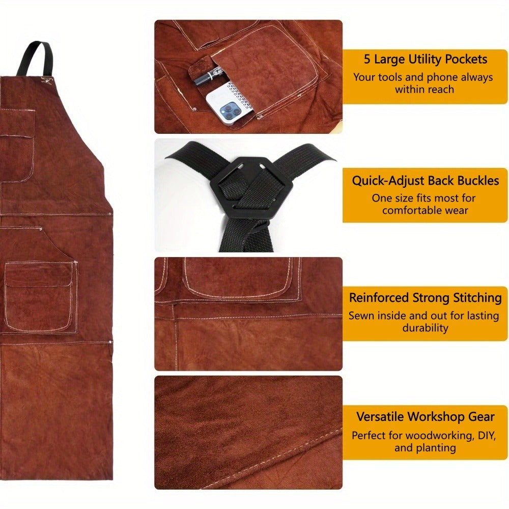Multi-functional Cow Leather Gardening Apron, Multi-pocket Tool Apron, Wear-resistant And Dirty-resistant Garden Work Aprron, Universal Equipment For Woodworking, DIY And Planting