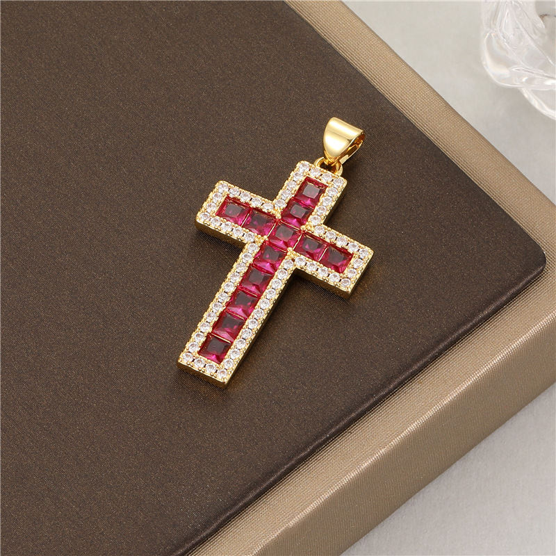 14K Gold Color Protection Inlaid Zircon Cross Pendant Bracelet Necklace Diy Handmade Jewelry Accessories