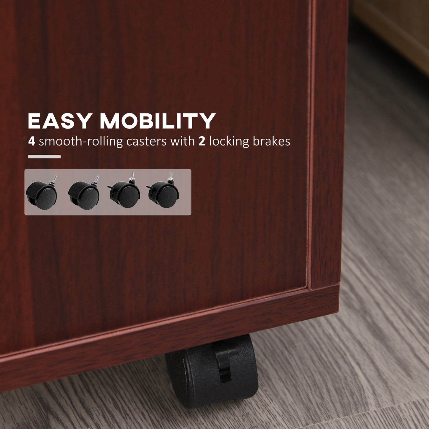 Mobile Storage Cabinet Organizer With Drawer And Cabinet, Printer Stand With Castors, Brown