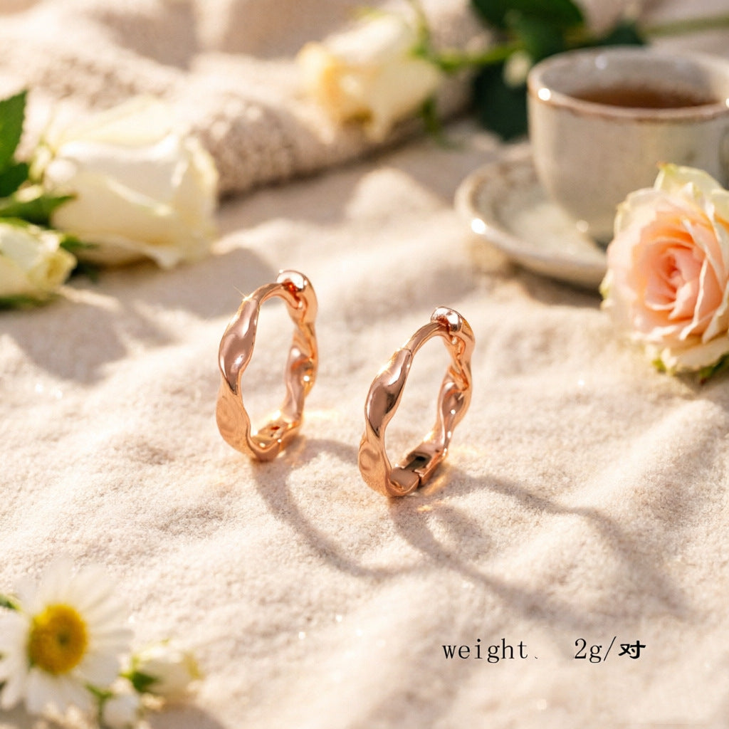 Wavy Twisted Metal Stud Earrings - Minimalist Fashion Jewelry for Women Daily Wear