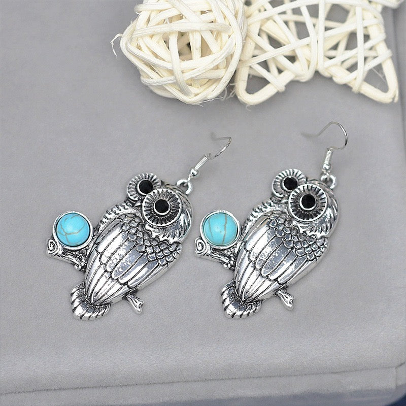Vintage Bohemian Teardrop Earrings For Women Leaf Turquoise Studs Ethnic Fashion Jewelry