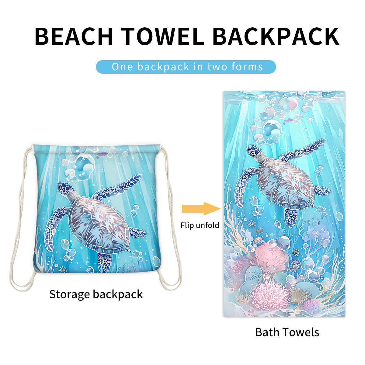 Beach Towel With Integrated Bag Portable Storage Backpack Printed Towel Bath Towel