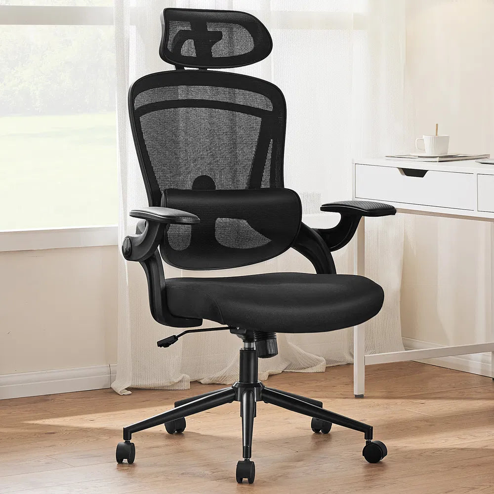 High Back Desk Chair With Adjustable Lumbar Support & Headrest,Comfortable Mesh Computer Chair With Soft Flip Up Arms, Adjustable Height And 120'Tilt