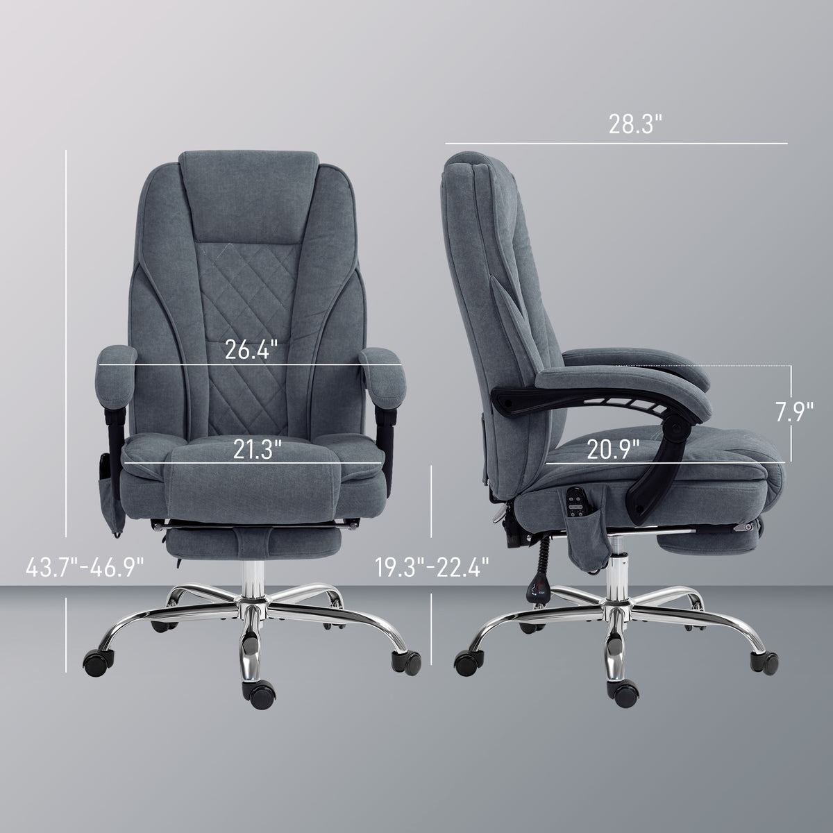Massage Office Chair, Heated Reclining Computer Chair with Adjustable Height and Footrest, Charcoal Gray