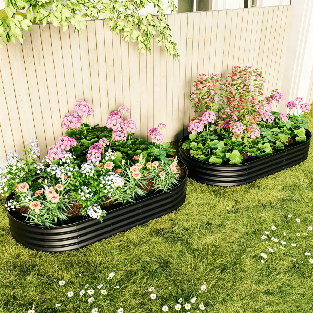 Galvanized Raised Garden Bed 8x4x1ft - Heavy Duty Metal Planter Box for Vegetables, Herbs & Flowers, Rust-Proof Outdoor Garden Bed with Large Capacity, Black, 2PCS