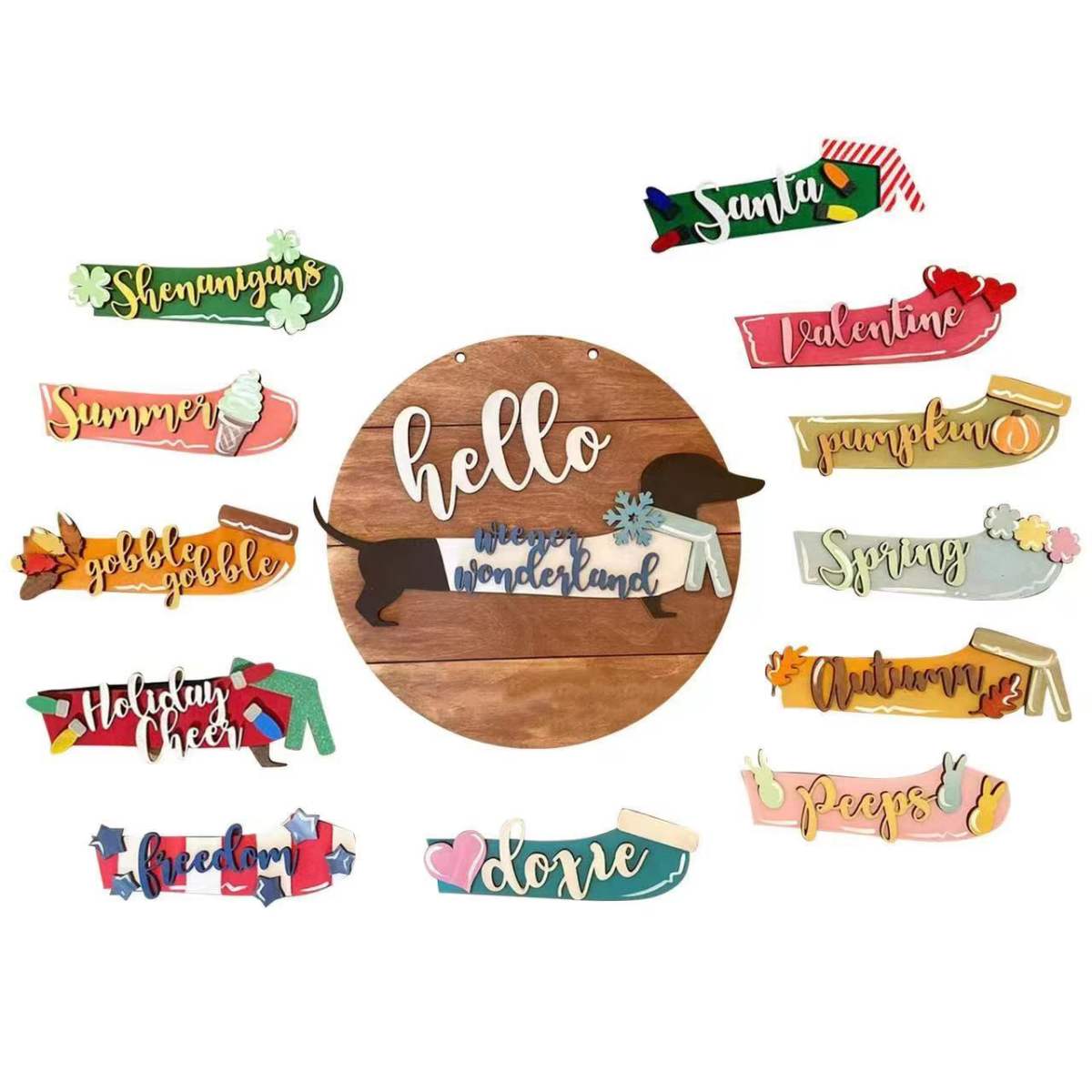 Wooden Hanging Circular Wreath Bow Seasonal Indicator Christmas Decorative Arts And Crafts Pendant