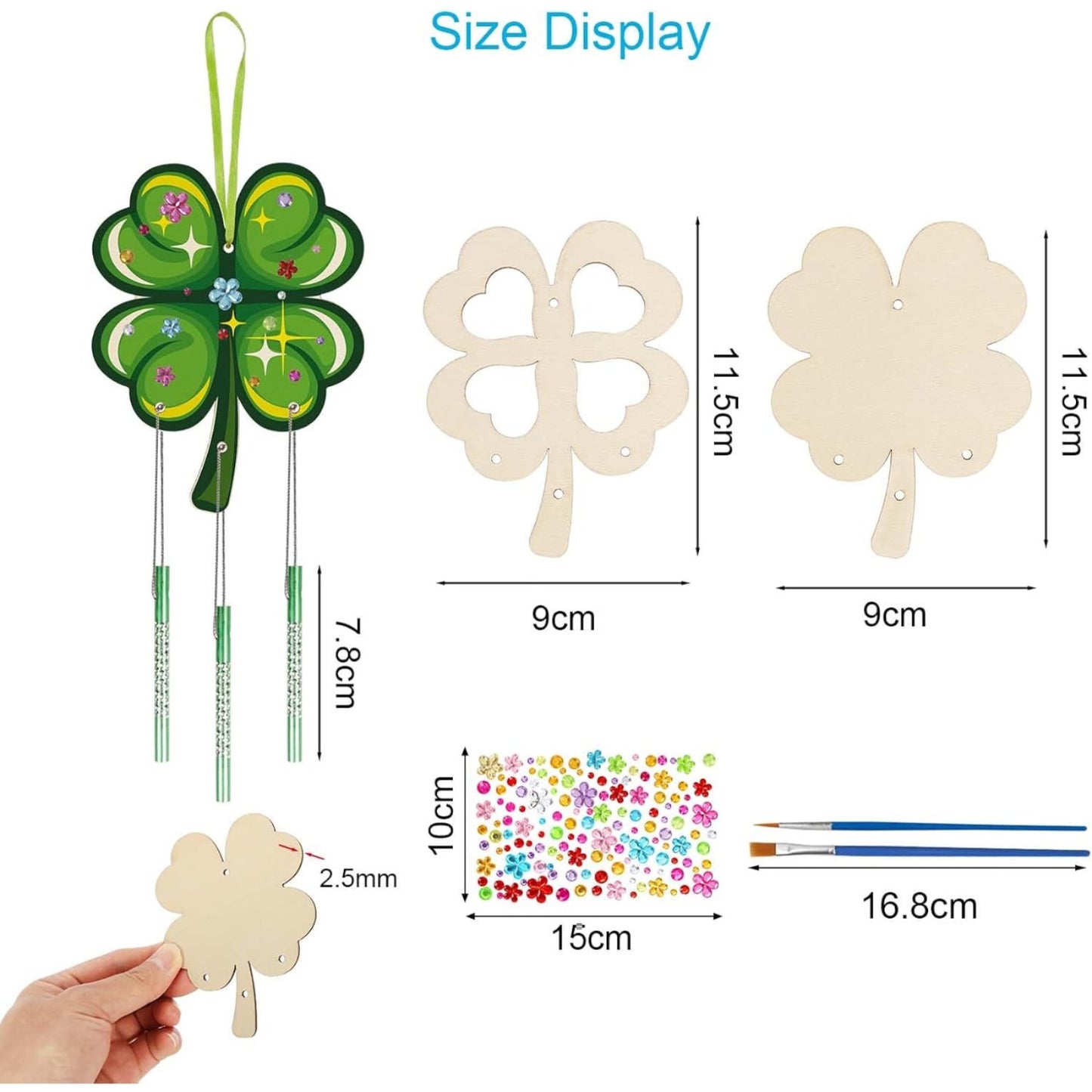 58-Piece DIY Craft Set For Four-Leaf Clover Wind Chime With Wooden Leaves, Silver Wire, And Accessories—Party Accessory Set