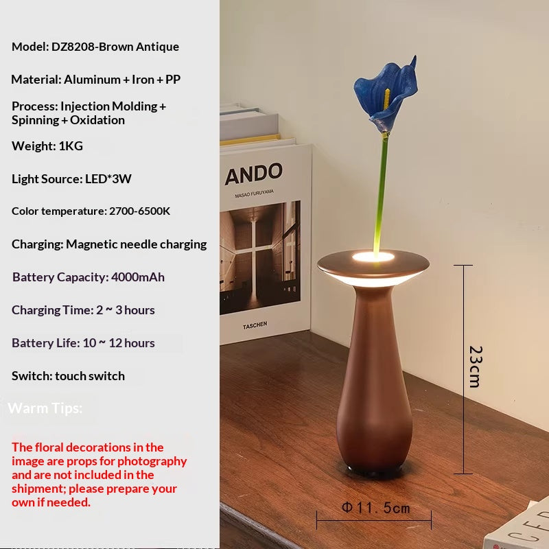 Creative Vase Decoration With Wireless Charging And Floral Arrangement Ambiance Lighting