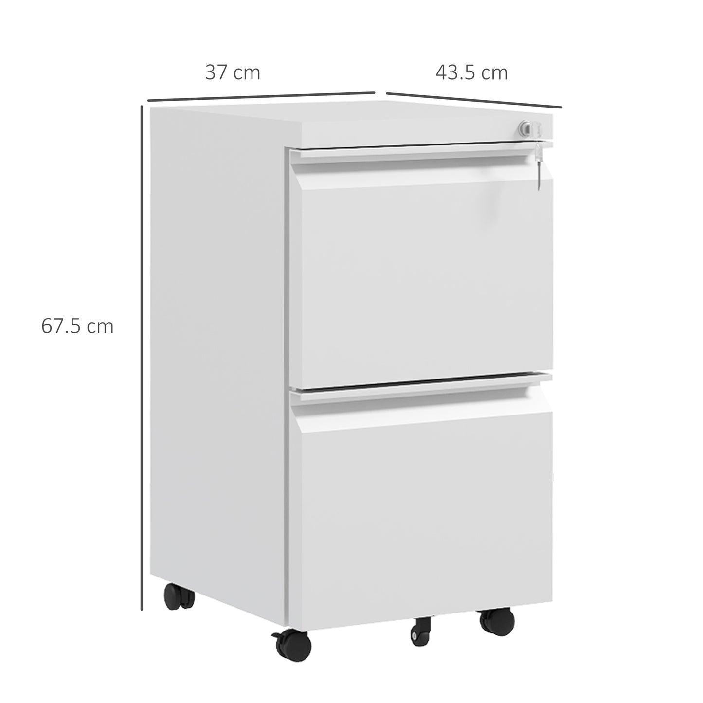 Vinsetto 2-Drawer Mobile Filing Cabinet, Steel Lockable File Cabinet For Letter, A4 And Legal Size, Pre-Assembled Body, White