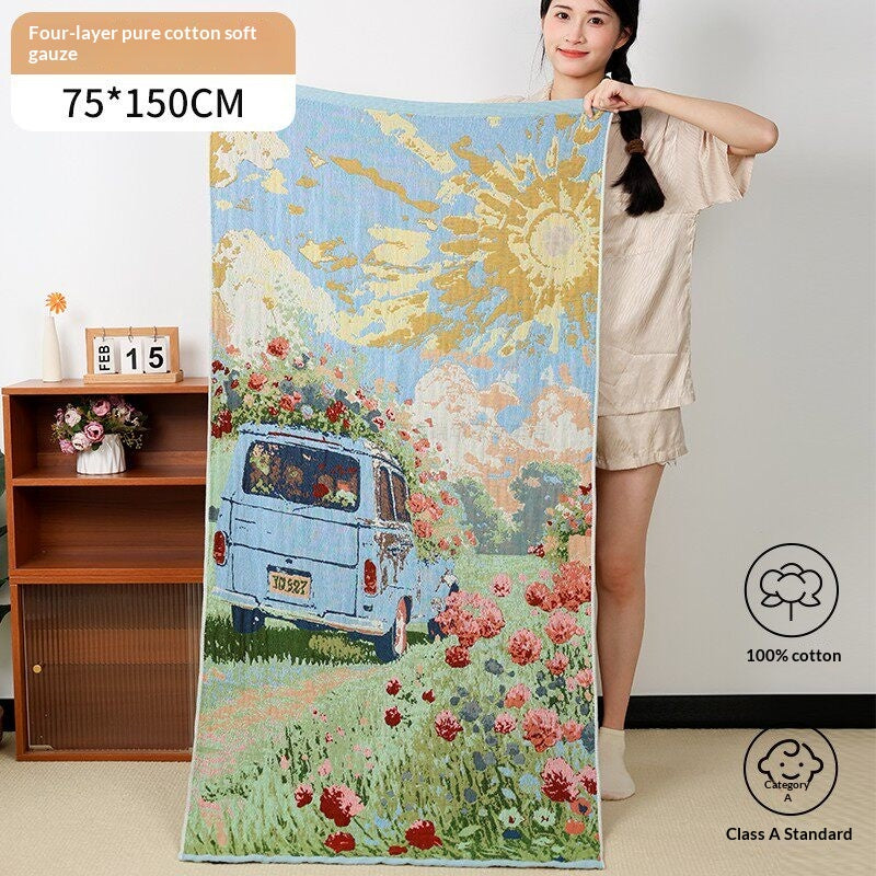 Pure Cotton Gauze Bath Towel For Adults Household Use