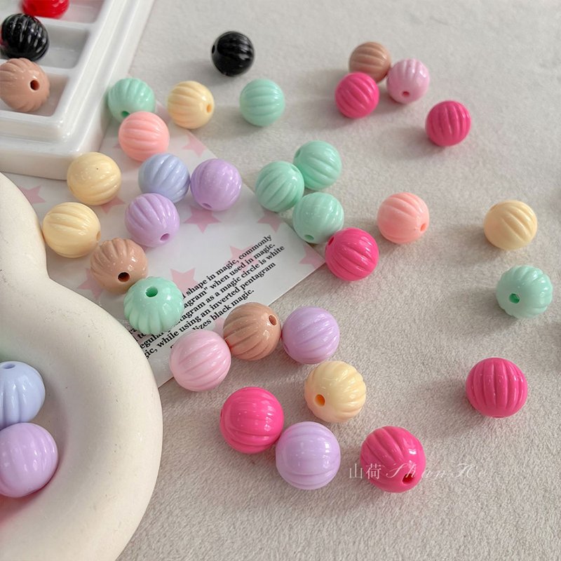 14mm Acrylic Pumpkin Beads, Ribbed Round Charms With Vertical Hole For DIY Jewelry Making, Bracelets, Necklaces & Kids Crafts, Mixed Pastel & Solid Colors