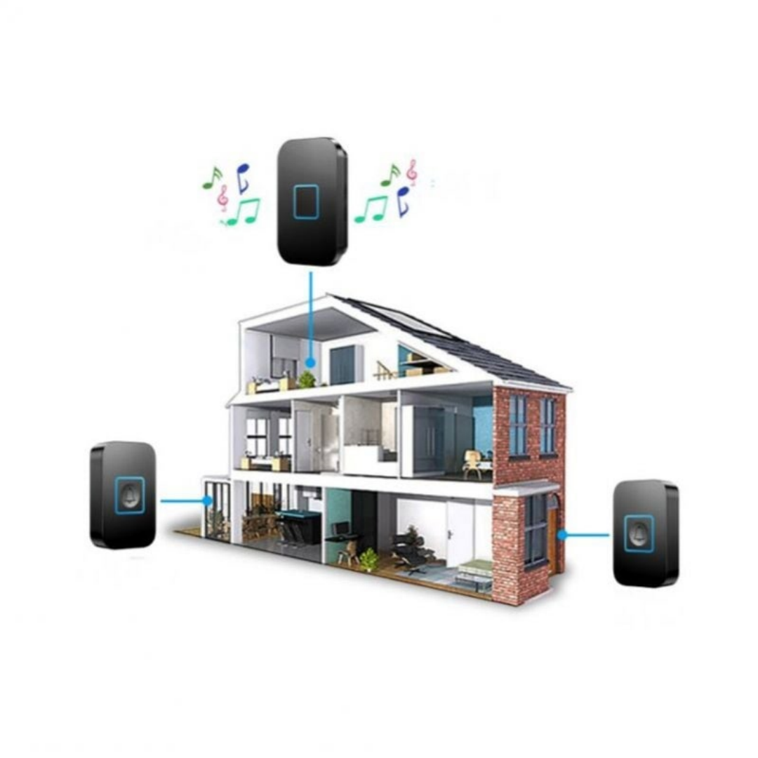 Black Wireless Doorbell, Wireless Doorbell Set, Range Of 400 M, IP55 Weatherproof Outdoor Entry Doorbell -