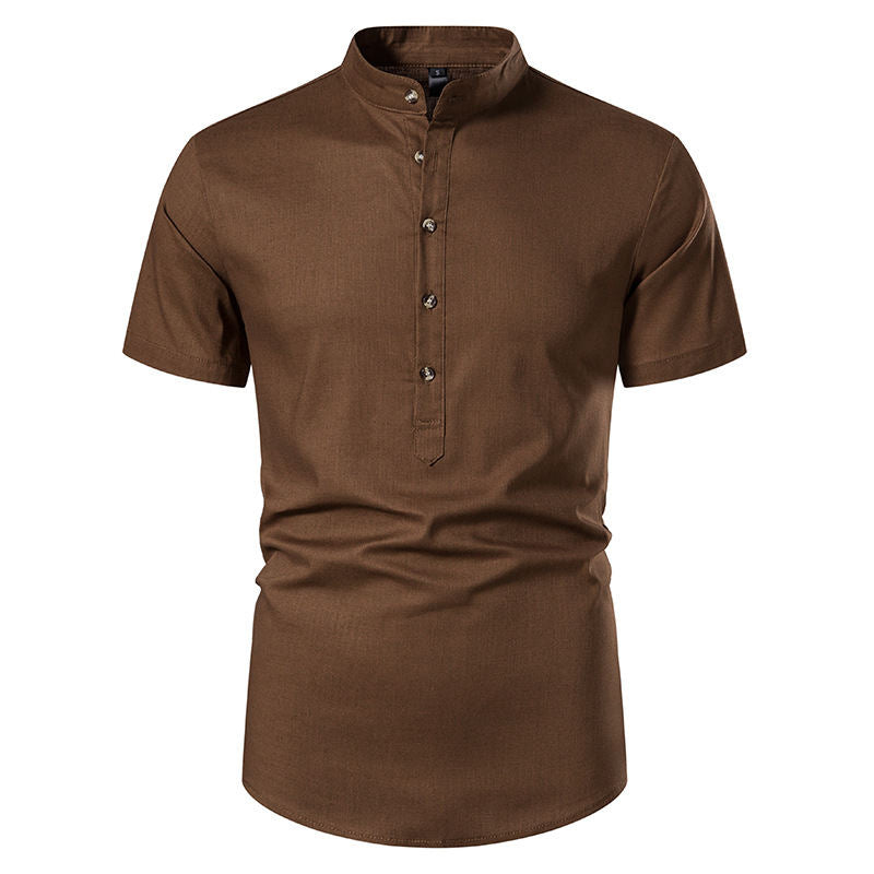 Men's Short-sleeved Shirt Cotton And Linen Shirt Casual Beach Yoga Jacket Men's Large Size Shirt