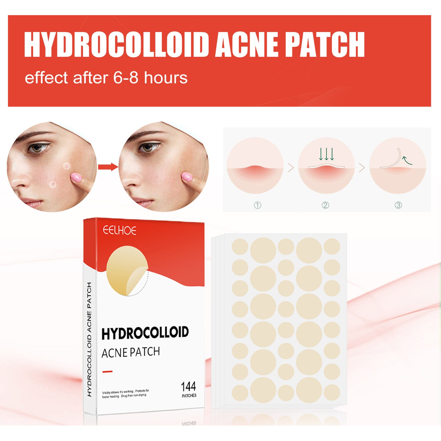 EELHOE Hydrocolloid Acne Patch, Facial Invisible Makeup Clean Acne Waterproof Breathable Acne Muscle Repair Patch