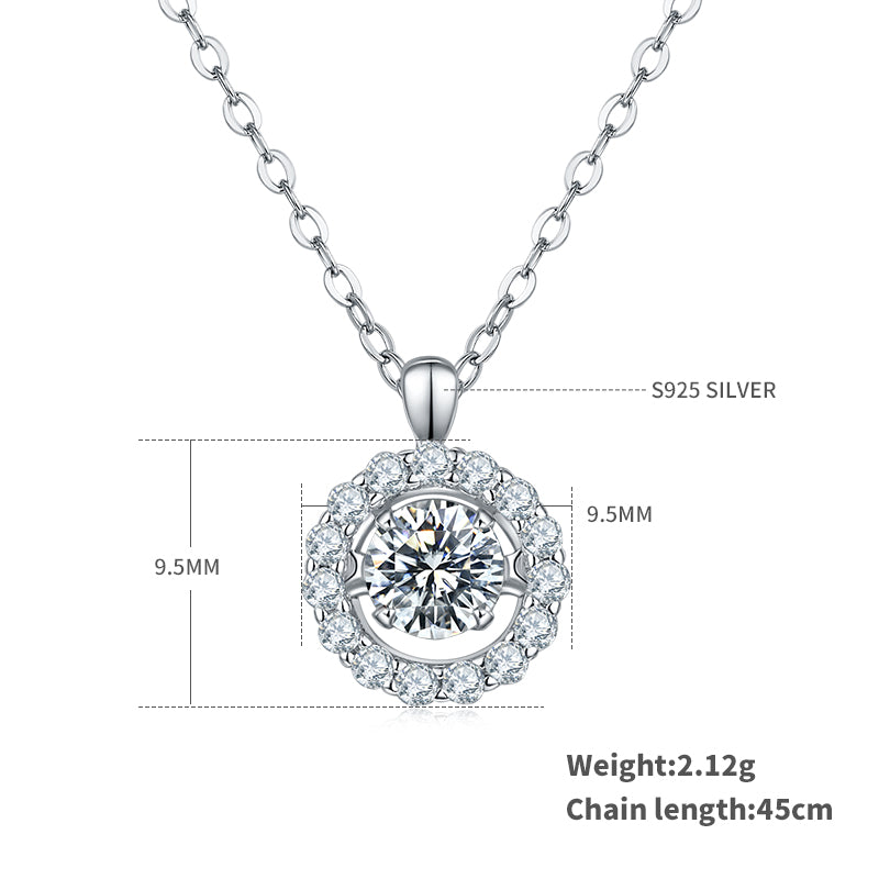 S925 Sterling Silver 0.5ct D Color VVS1 Moissanite Halo Necklace 45cm Platinum Plated GRA Certified Gift Box