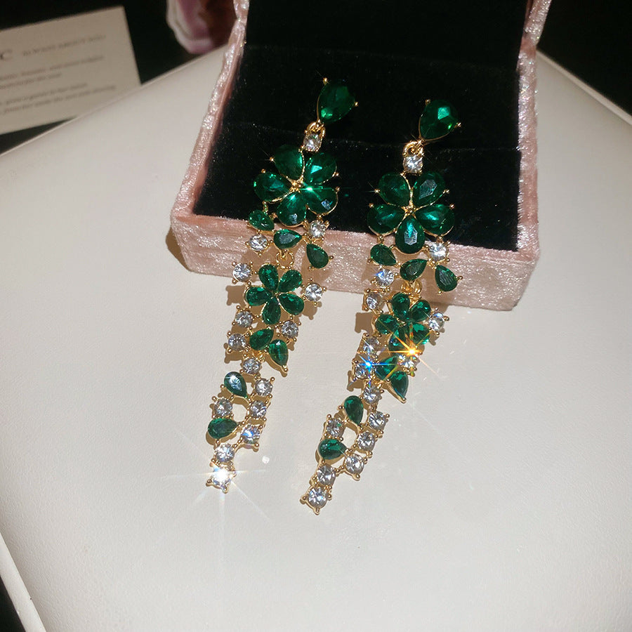 Silver Needle Premium Chinese Earrings Women Enamel Flower Rhinestone Pearl Elegant