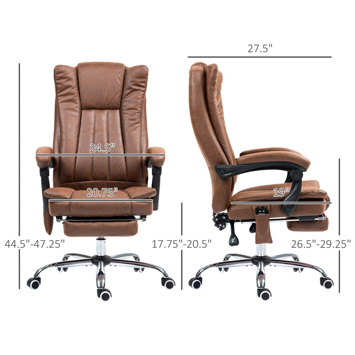 Massage Office Chair with 6 Points and Heat, Reclining Computer Chair with Adjustable Height and Footrest, Brown