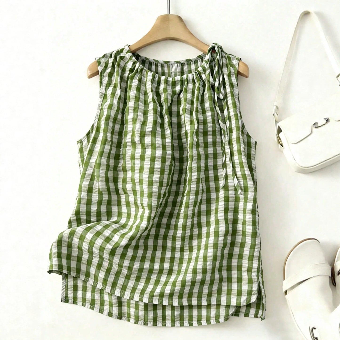 Womens Fashion Casual Sleeveless Plaid Top