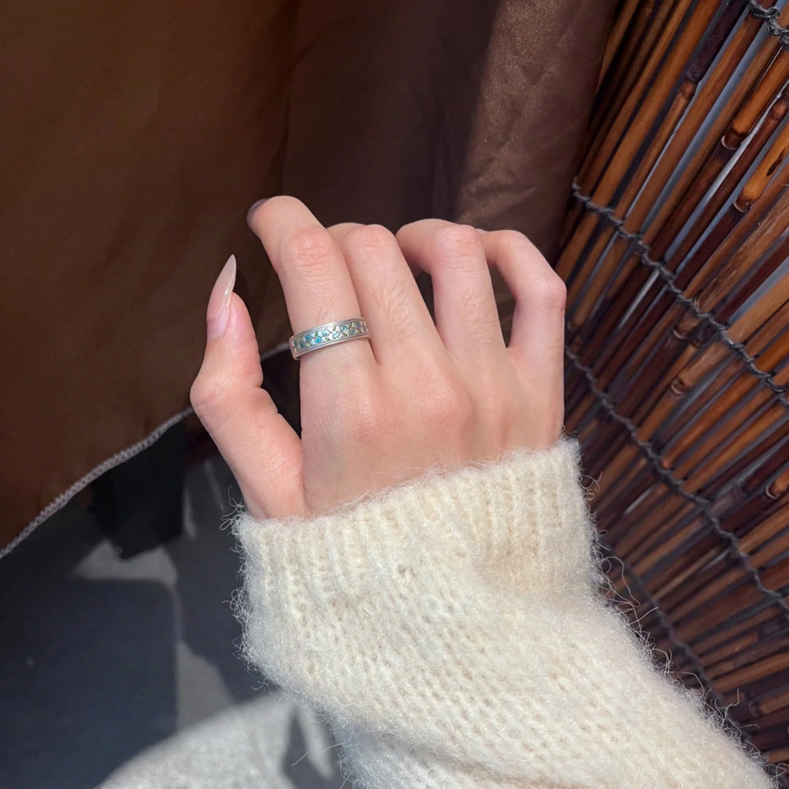 1pc 999 Sterling Silver Enamel Apricot Leaf Vine Ring, Retro & Fresh Style, Perfect For Daily, Dating & Gifting, Ideal Valentine's Gift