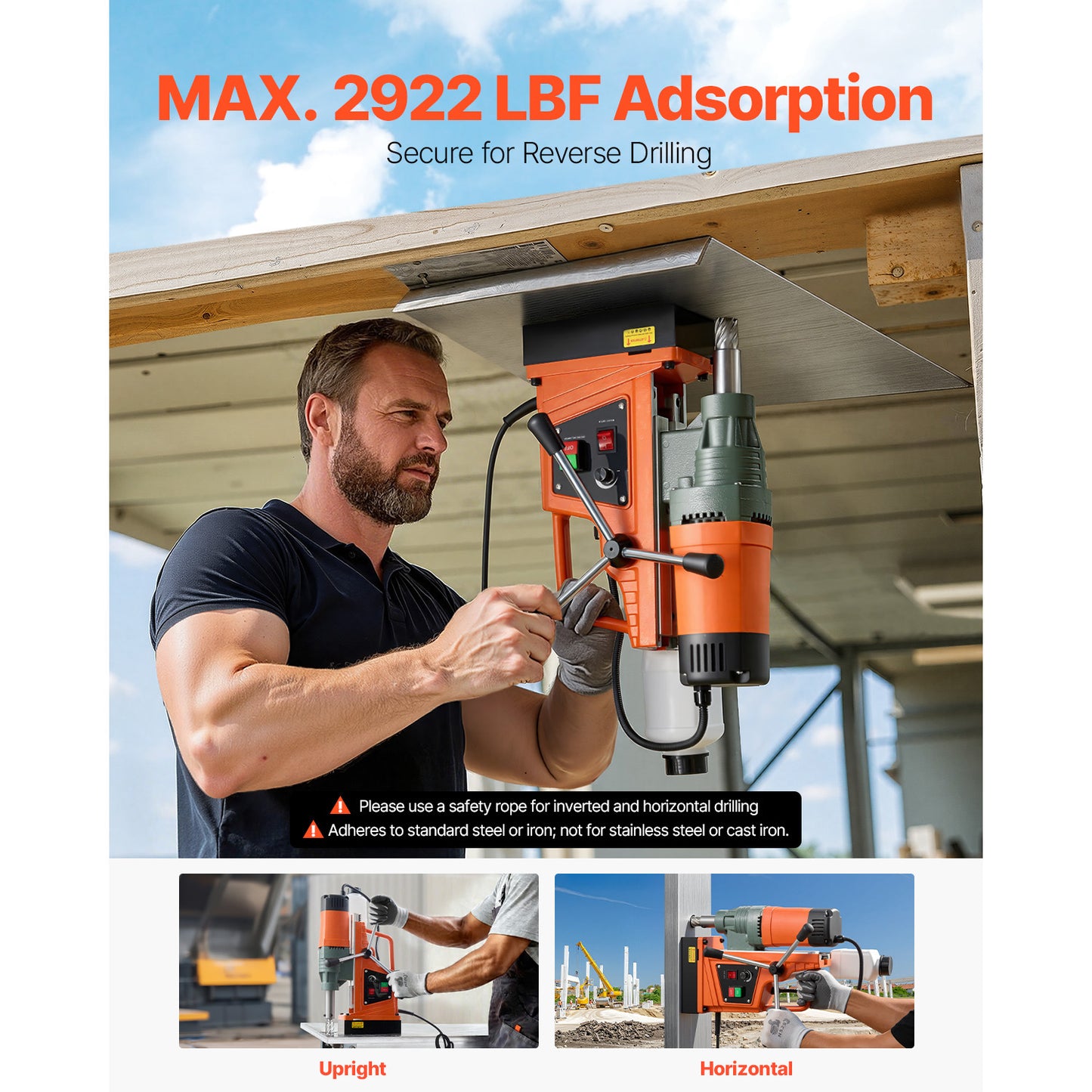 Magnetic Drill, 1550W Motor 2 In Coring Diameter, 2922 Lbf Magnetic Force, 0-550 RPM Variable Speed, Portable Electric Mag Drill Press Drilling Machine For Metal Surface, Home Improvement