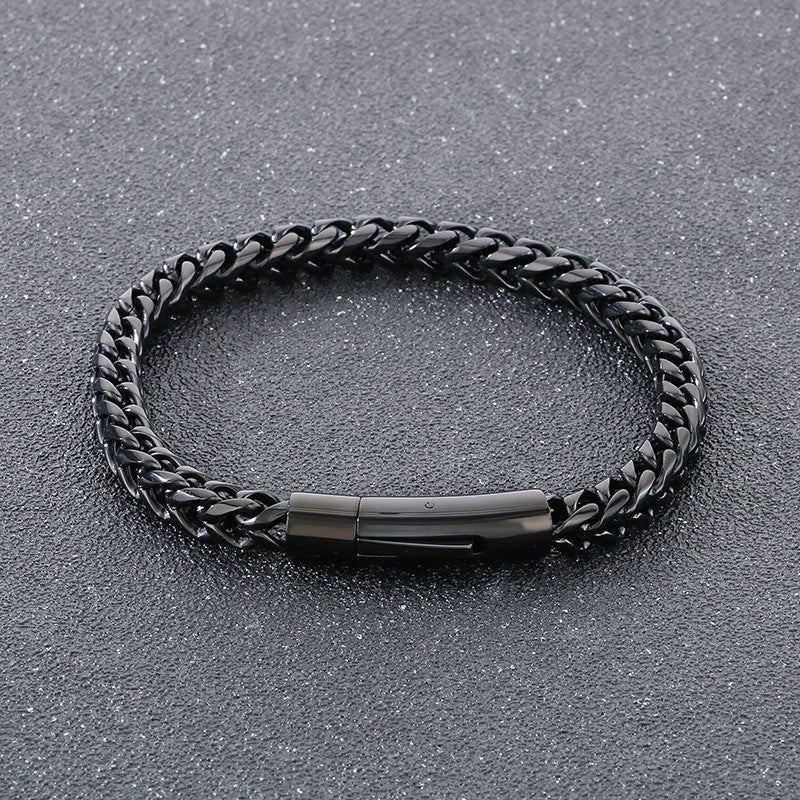 Fashion Double Sided Polished Thickened Cable Chain Titanium Steel Bracelet, Spring Clasp Minimalist Hip Hop Men Bracelet