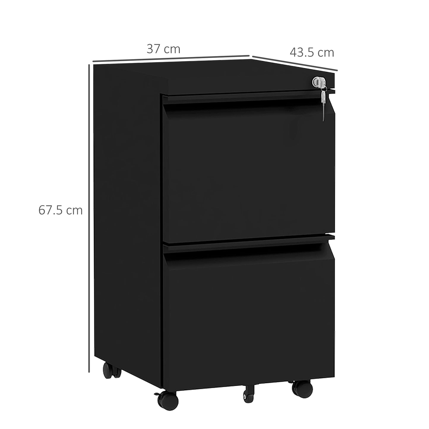 Vinsetto 2-Drawer Mobile Filing Cabinet, Steel Lockable File Cabinet For Letter, A4 And Legal Size, Pre-Assembled Body, Black