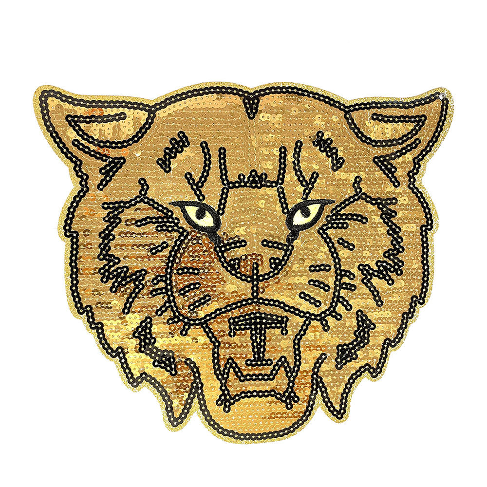 Embroidery Cartoon Sequin Tiger Head Adhesive Cloth Tape Clothing Accessories Large Patch
