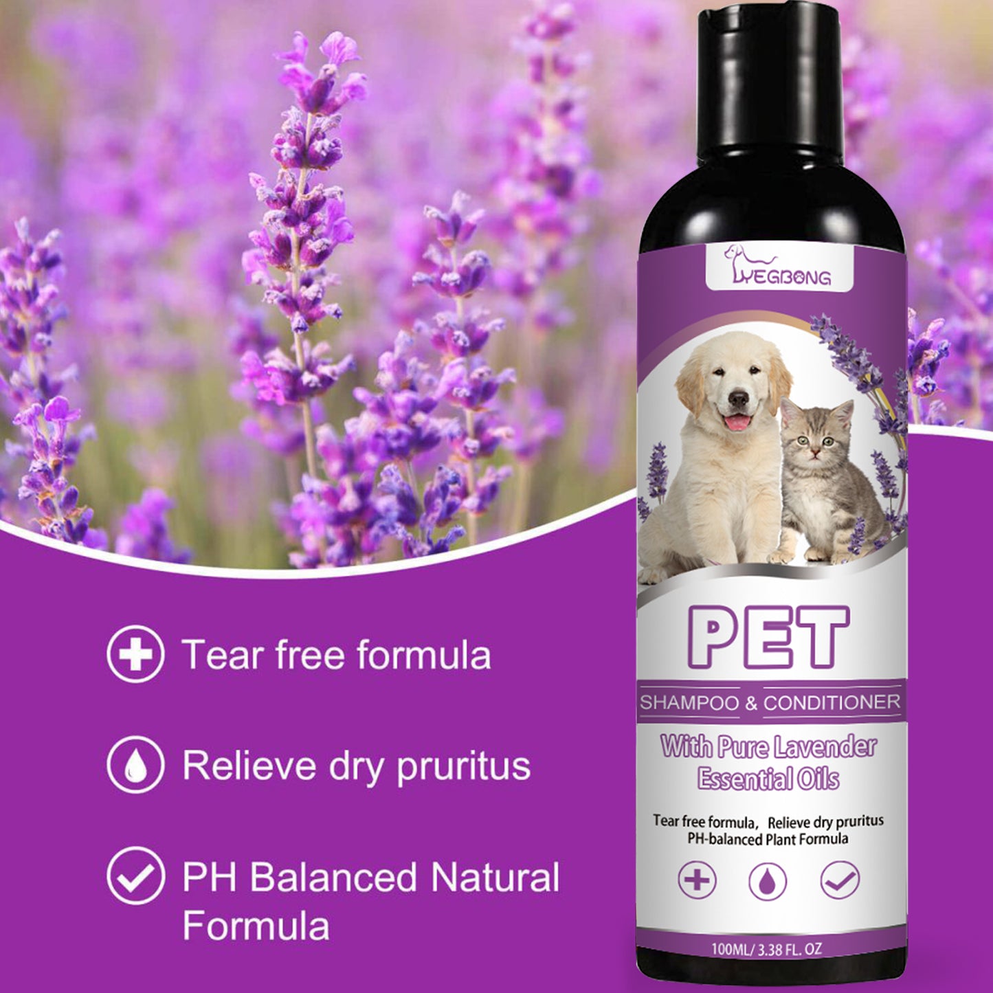 Yegbong Pet Shampoo, Pet Bath Relieves Skin Itchy, Hair Smooth Non-Knotting Shampoo