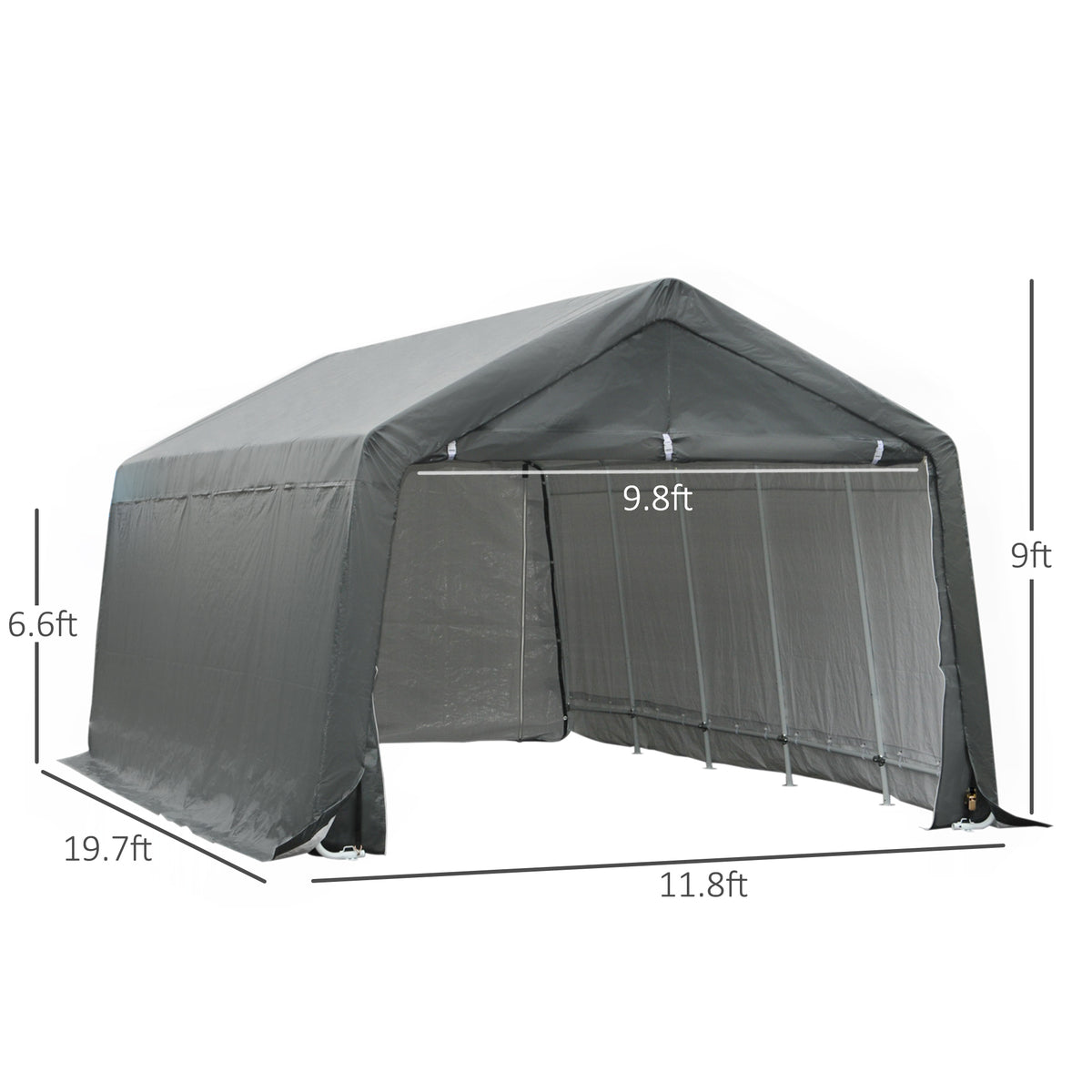 12 x 20 Carport Portable Garage, Heavy Duty Storage Tent, Patio Storage Shelter w/ Anti-UV PE Cover and Double Zipper Doors, for Motorcycle Bike Garden Tools, Gray