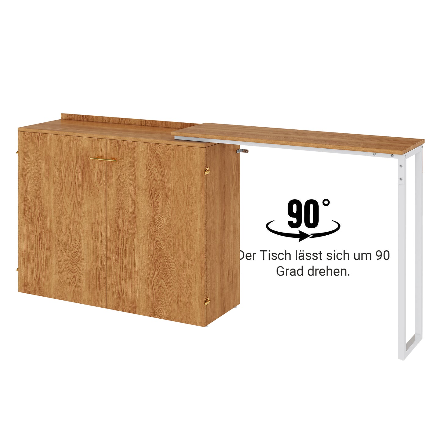 Folding Bed With Swivel Desk And Mattress, Space-saving Murphy Bed With Wheels, Ideal For Small Rooms, Guest Rooms And Home Office