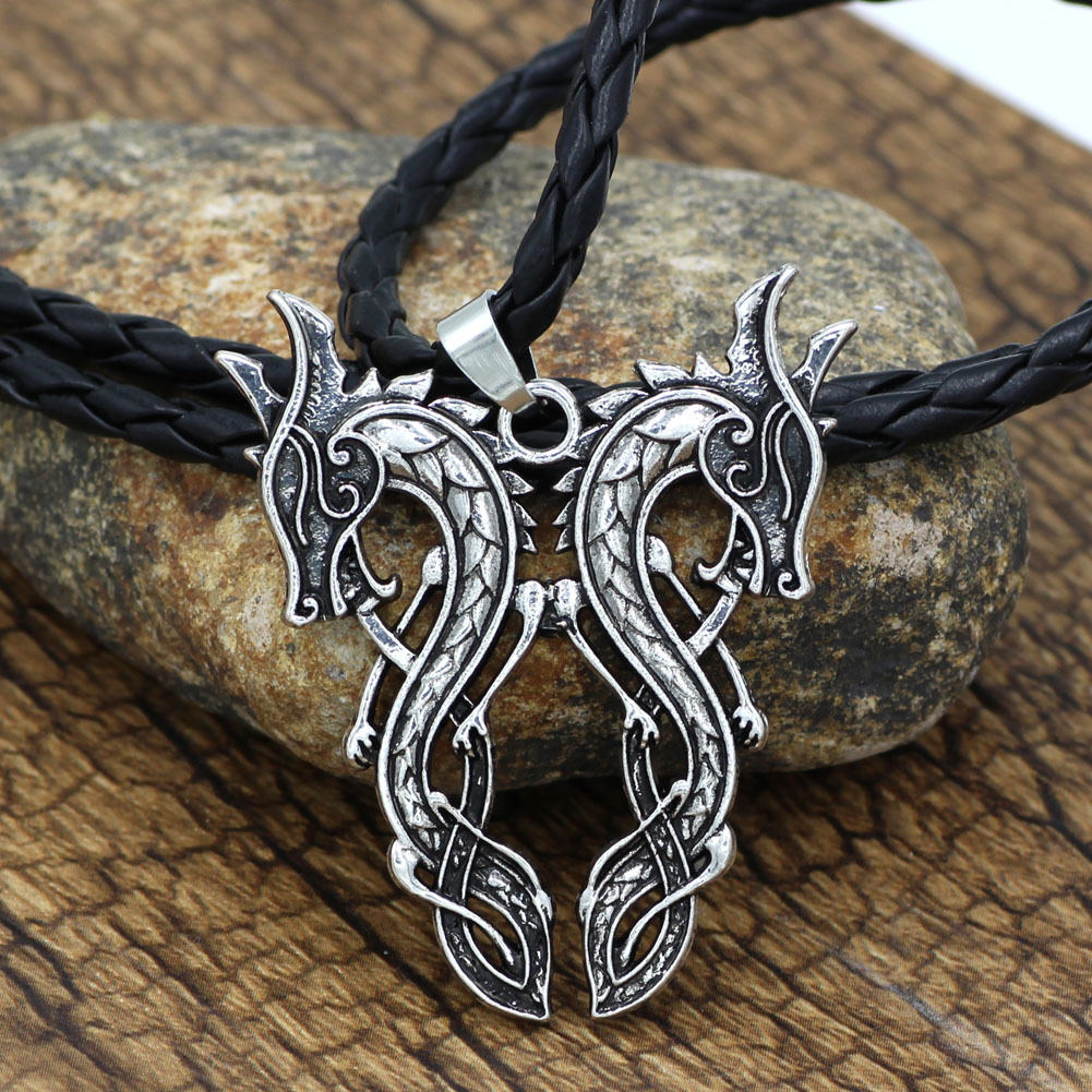 Nordic Viking All-match Double Dragon Necklace Pendant Long Accessories Sweater Chain