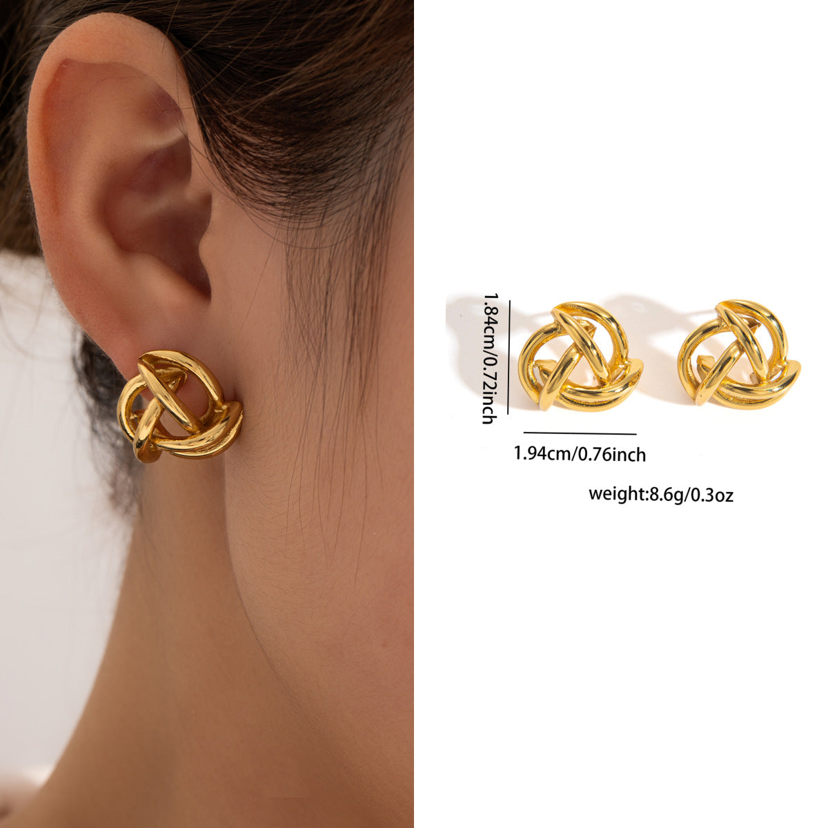 Chic Gold Tone Titanium Steel Jewelry, Niche Light Luxury High Fashion Long Lasting Stainless Steel Women Earrings
