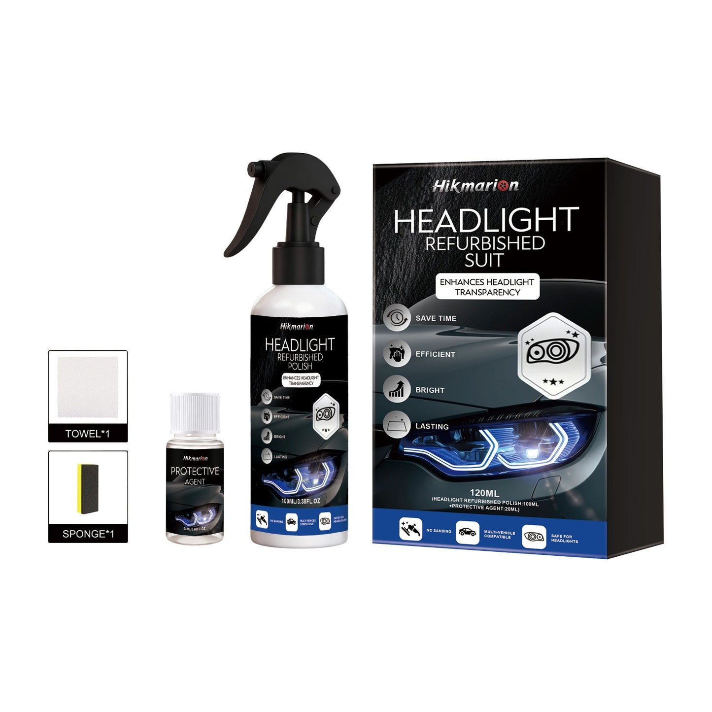 Car Headlight Daily Cleaning, Decontamination, And Brightening Care Kit