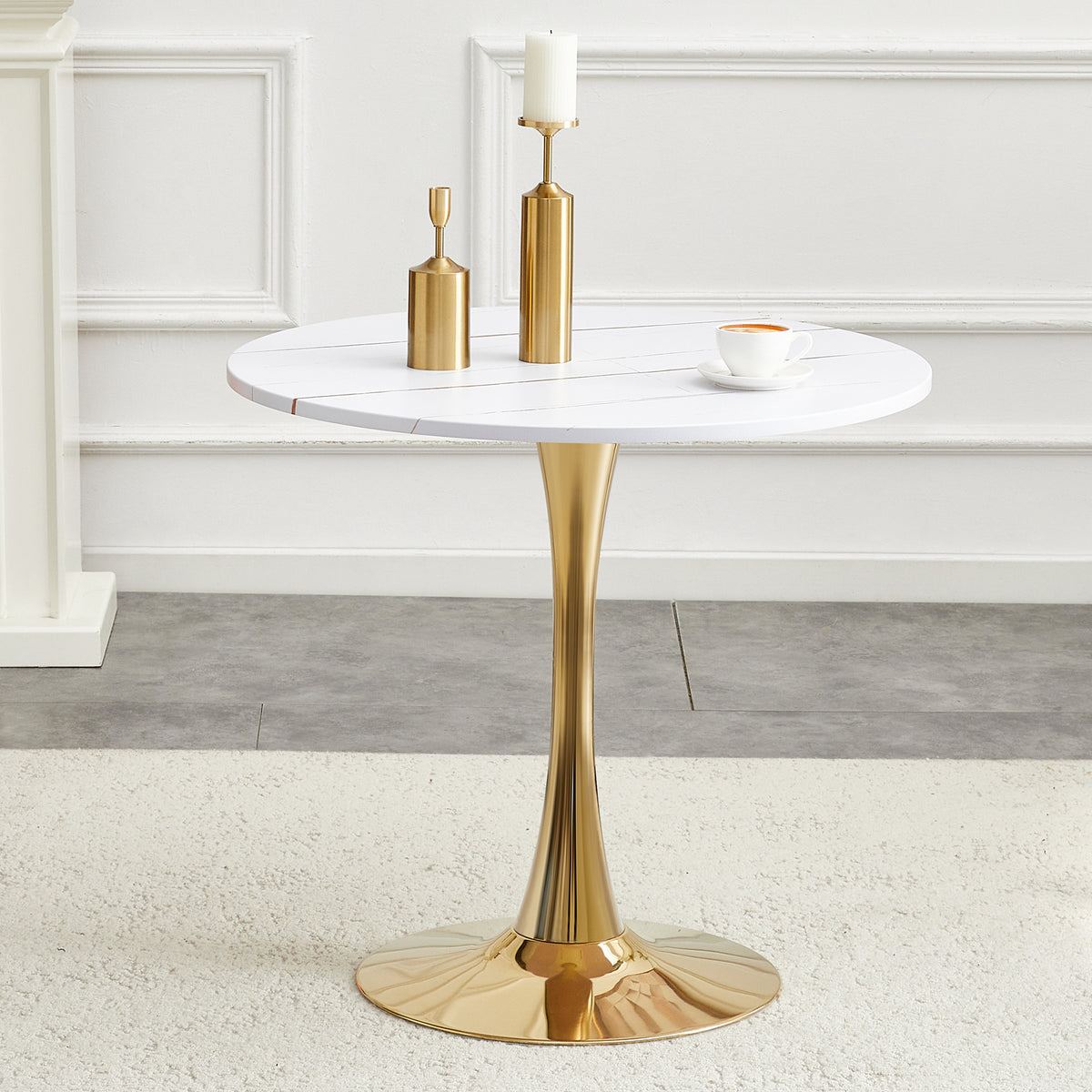 Round Dining Table, 31.5in Circle Tulip Table With Thickened Tabletop & Metal Pedestal, Mid Century Modern Bistro Table For Kitchen, Small Places, Living Room, Cafe White