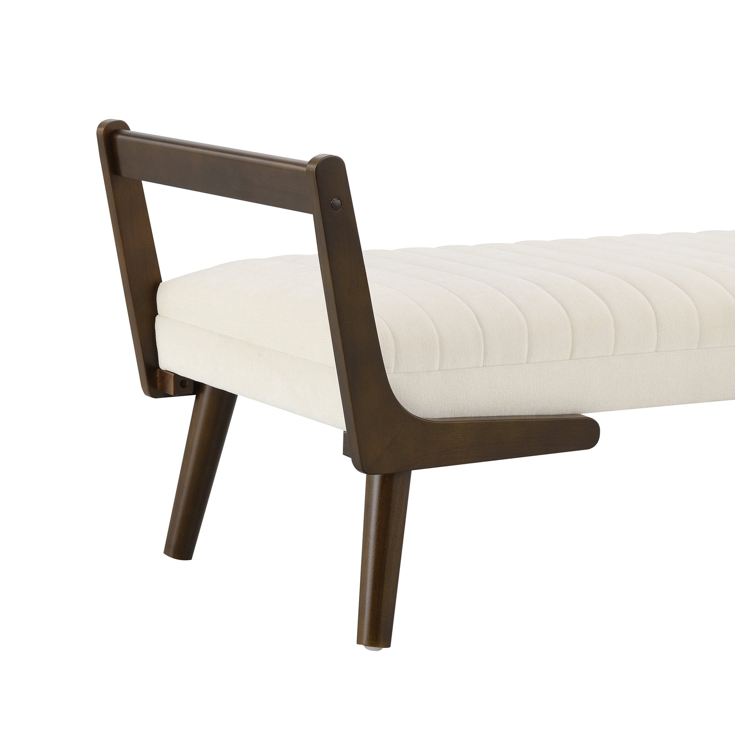 52 Mid Century Bench With Walnut Wood Leg,Channeled Upholstered Footrest Stool For Kitchen, Living Room, Bedroom, Entryway, End Of Bed. Chenille Fabric Beige