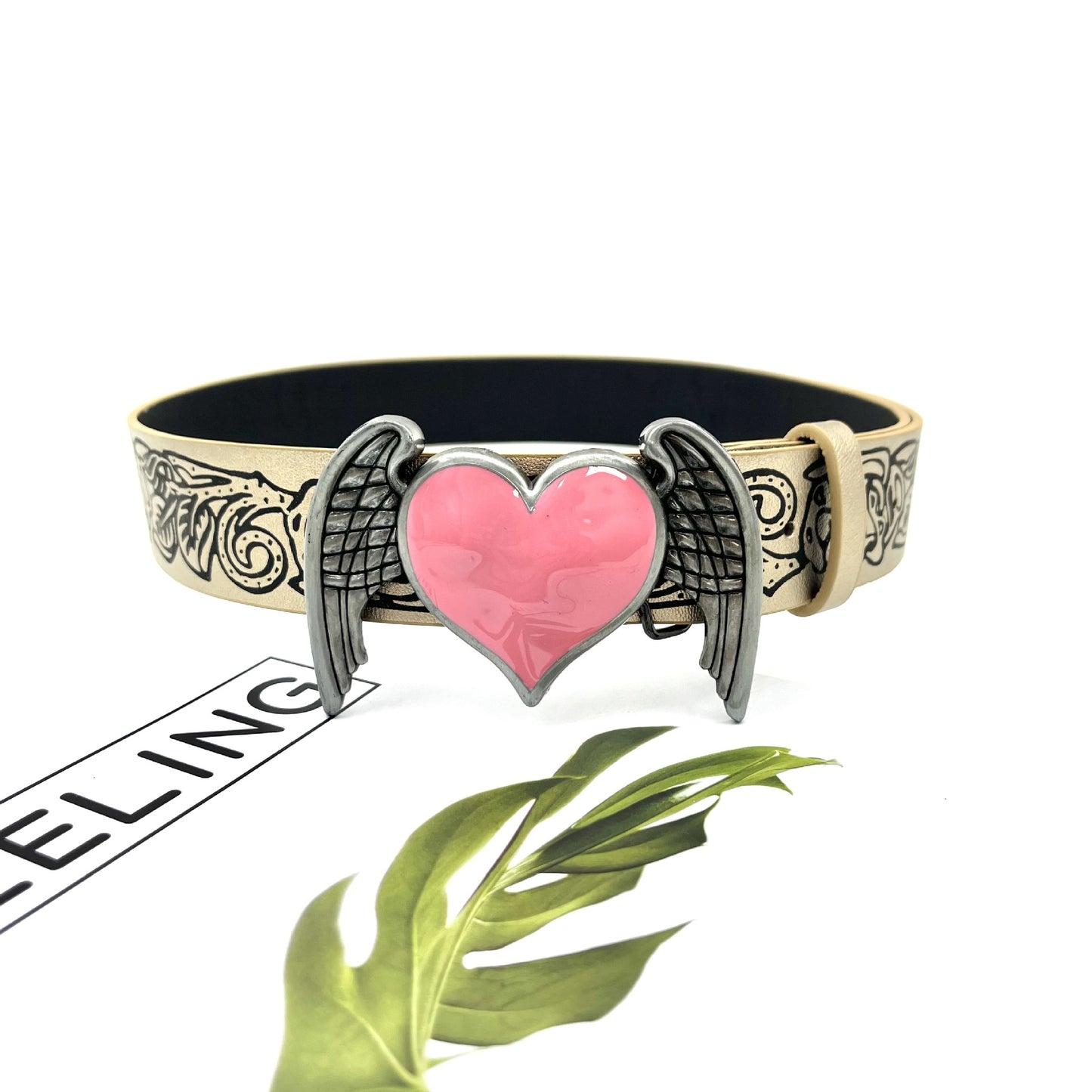 New Vintage Embossed Heart Belt For Women