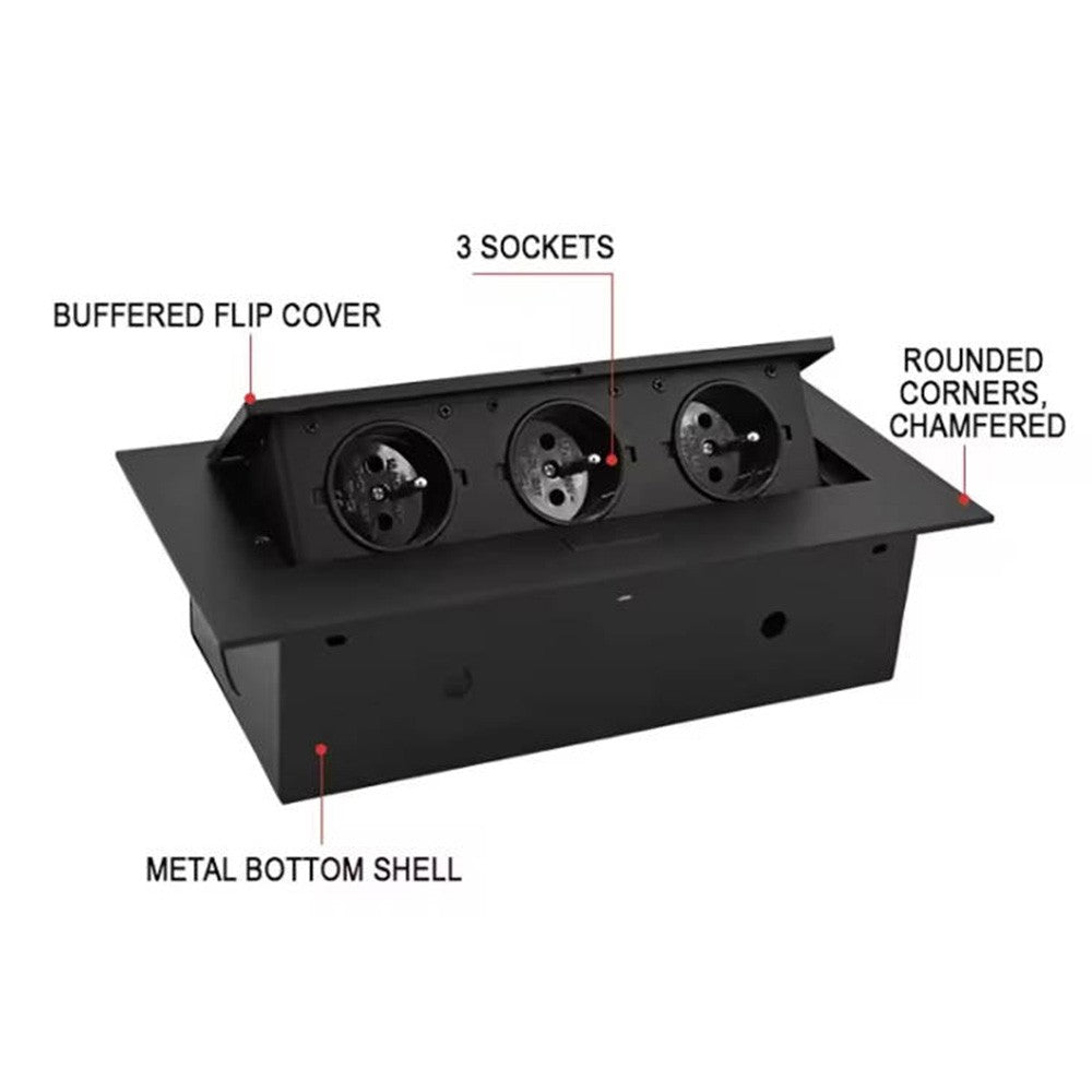 Support Pan European:3-IN-1 USB Built-in Socket Table Socket Kitchen Wall Recessed VDE BLACK DHL