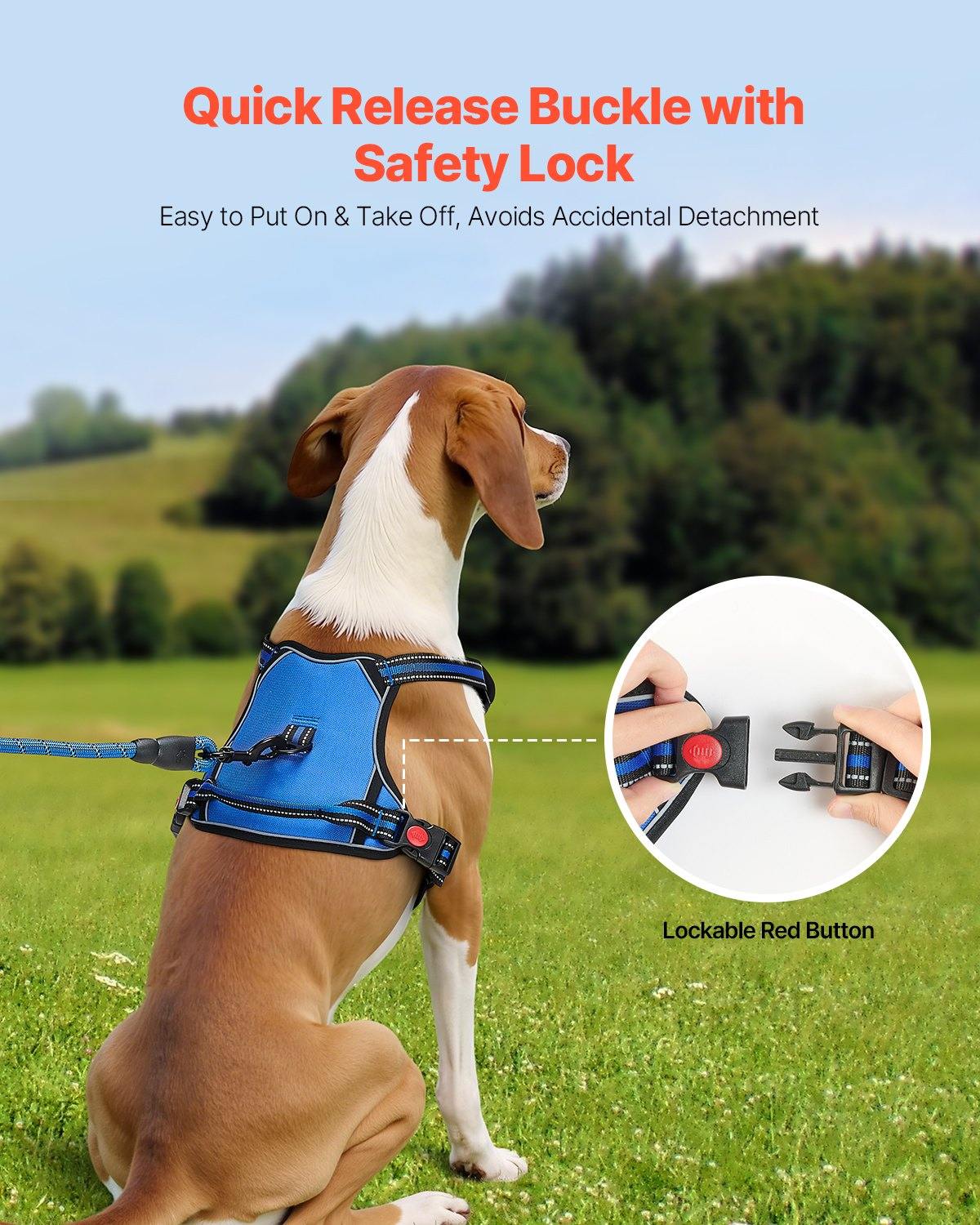 Dog Harness For Large Dogs, No Pull Adjustable Dog Vest Pet Harness, With 5ft Leash, Handle, Metal Rings, Buckles, Reflective Stitching 600D Oxford Fabric, For Training, Walking, And Hiking