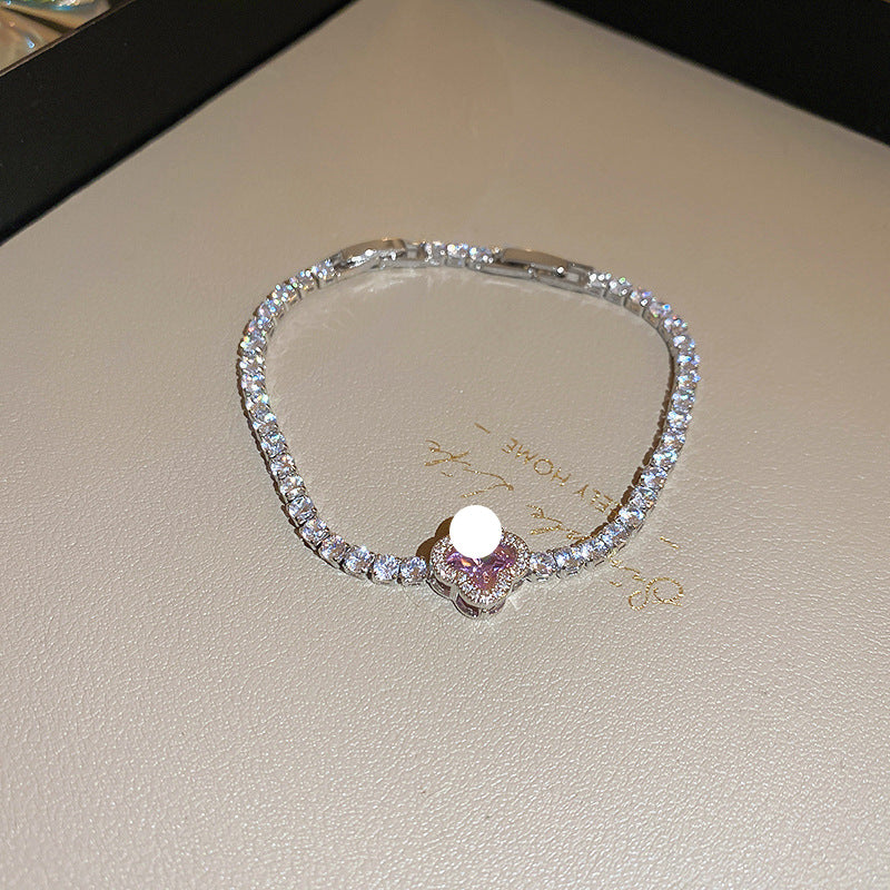 Western Style Zirconia Heart Bangle Exquisite Dainty Bracelet Luxury Niche Versatile Fashion Hand Jewelry