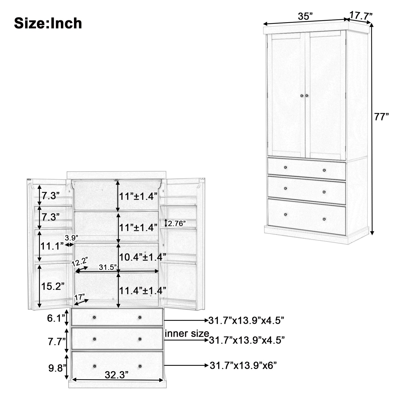 TOPMAx 77 Farmhouse Kitchen Pantry Freestanding Tall Cupboard Storage Cabinet With 3 Adjustable Shelves 8 Door Shelves 3 Drawers For Kitchen Dining Room Blue SP000047