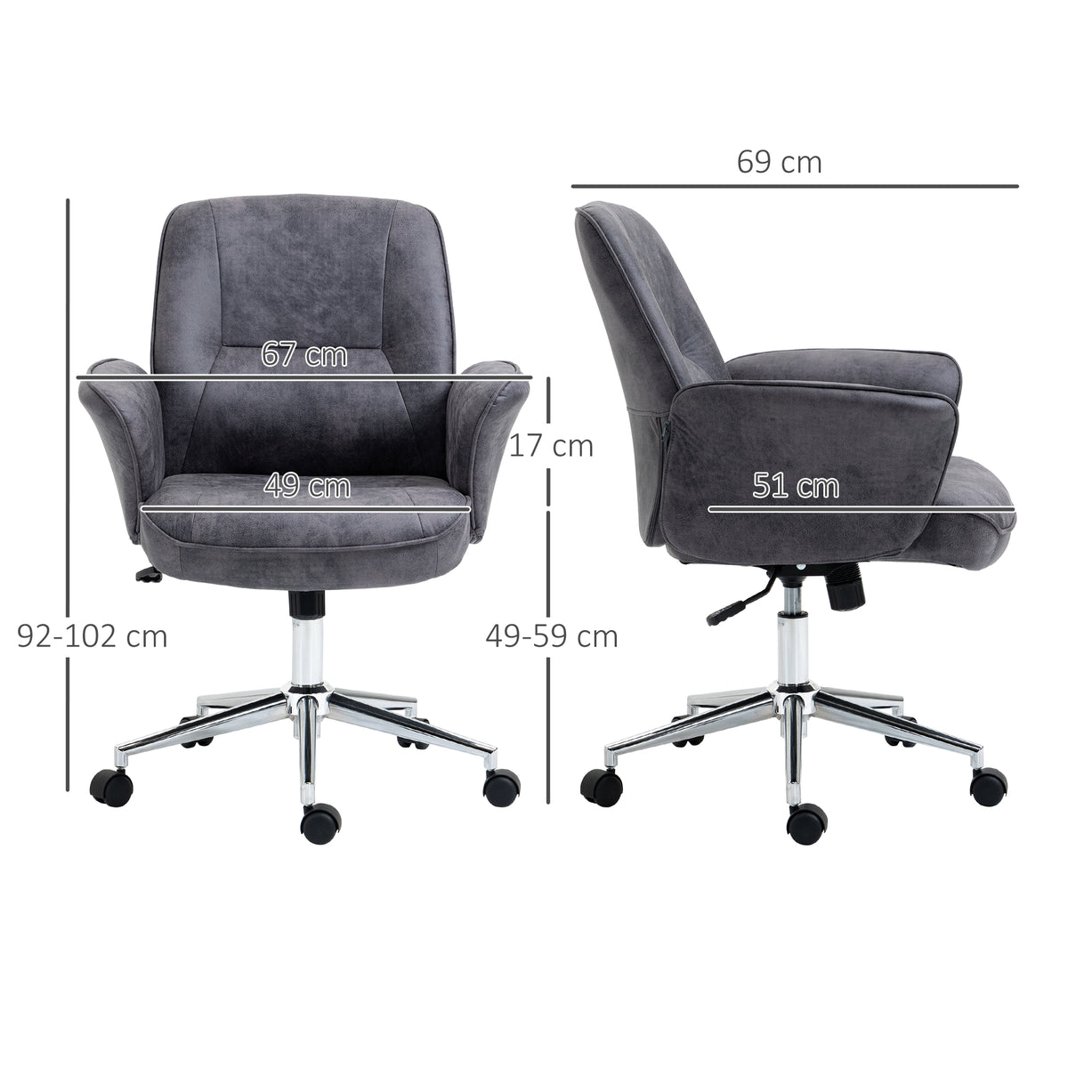 Vinsetto Swivel Computer Office Chair Mid Back Desk Chair For Home Study Bedroom, Charcoal Grey