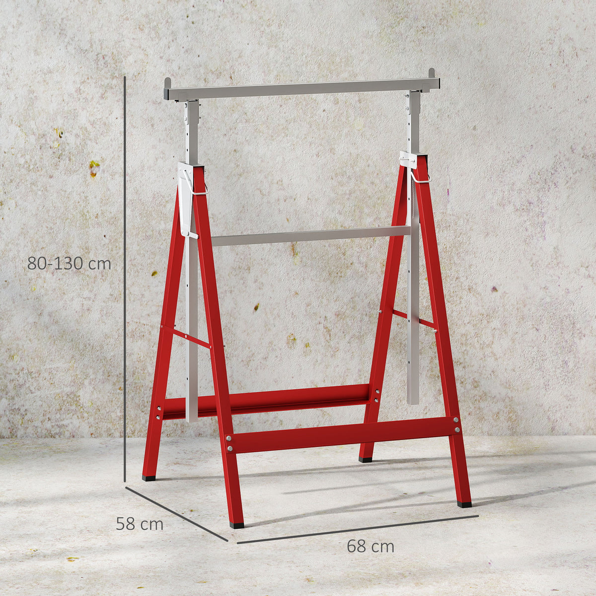 Set Of 2 Adjustable Telescopic Builders Trestle, DIY Steel Work Bench Carpenter, Folding Saw Horse Tools Red