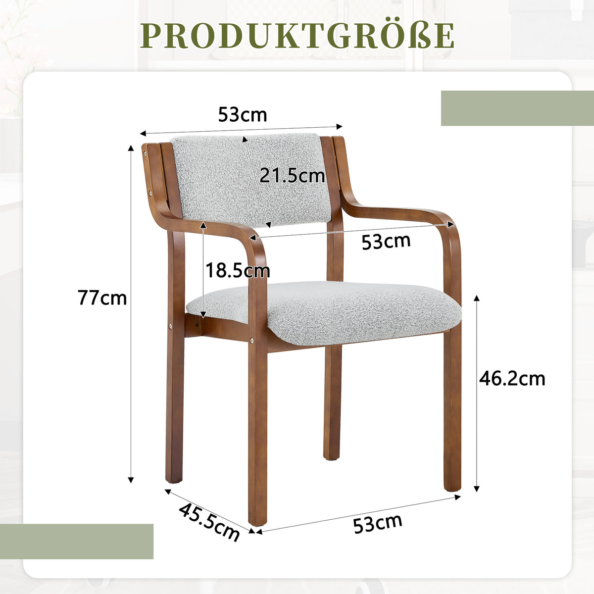 Set Of 2 Dining Chairs With Armrests, Bentwood, Teddy Fabric, Scandinavian, Kitchen & Living Room