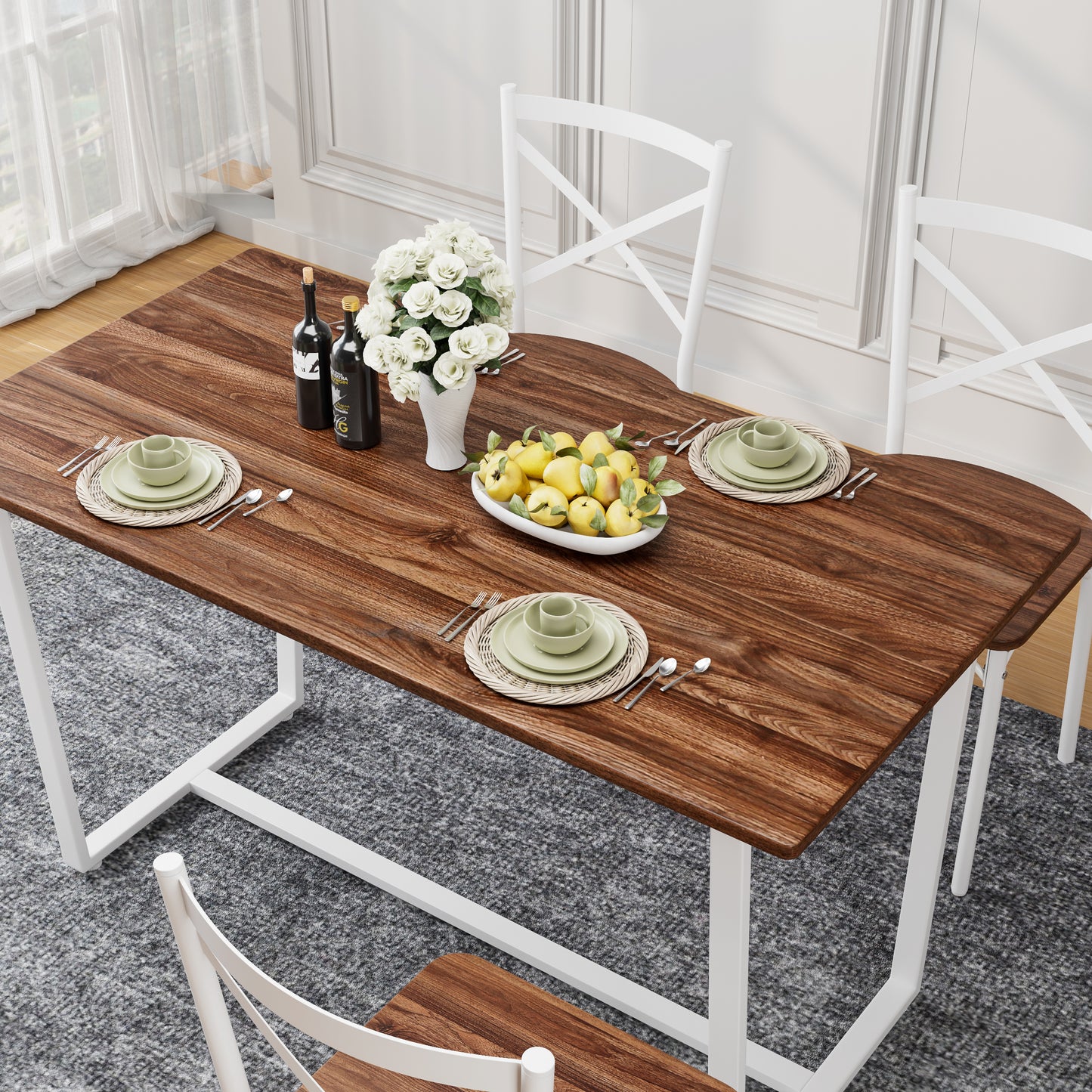 6 Pieces Dining Set 6-Piece Kitchen Table Set Perfect For Kitchen, Breakfast Nook, Living Room Occasions