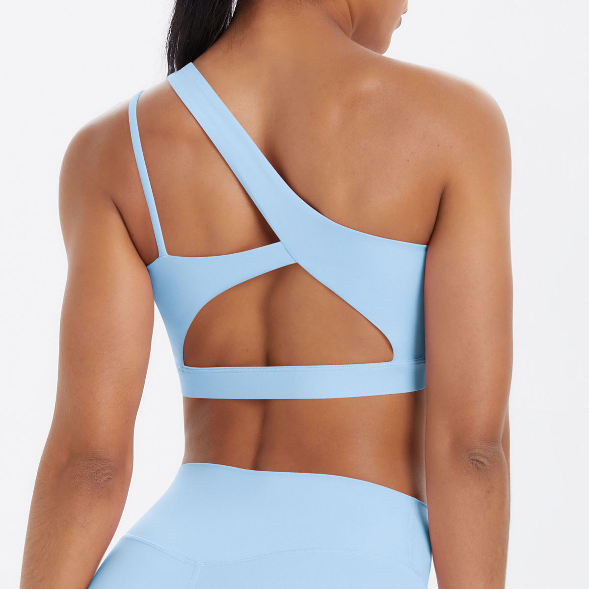 One-Shoulder Back-Slimming Yoga Bra Nude-Looking Push-Up Sports Underwear