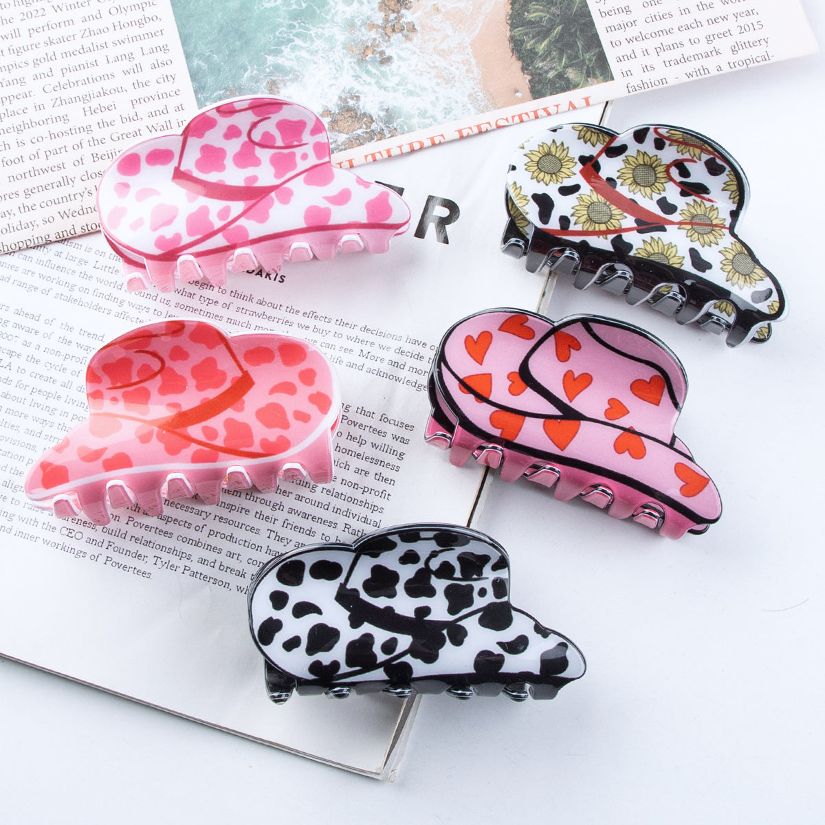 Cute Heart-shaped Sunflower And Cow-patterned Hat-style Hair Clip