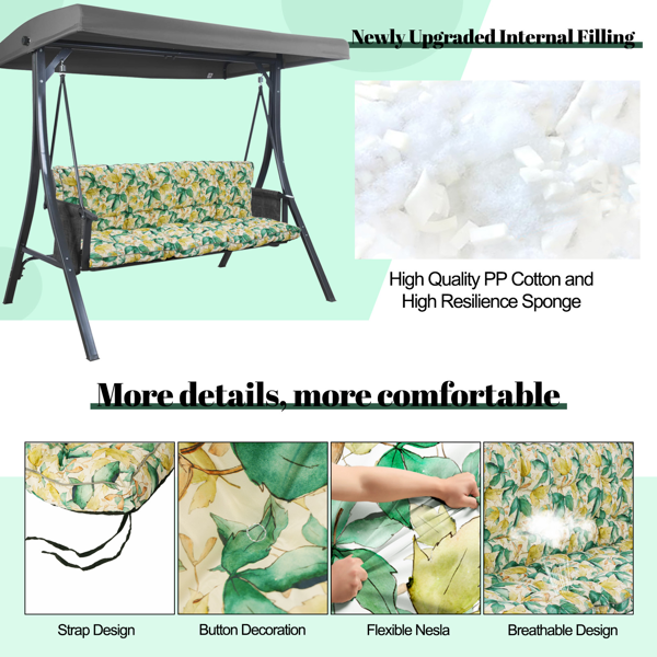 Outdoor Swing Cushions 63 Inch, Waterproof 4in Thick Porch Swing Cushion Replacement With Backrest And Ties, Comfortable 2-3 Seat Pation Swing Pad For Backyard, Garden, Lawn, Outdoor Furniture-clover
