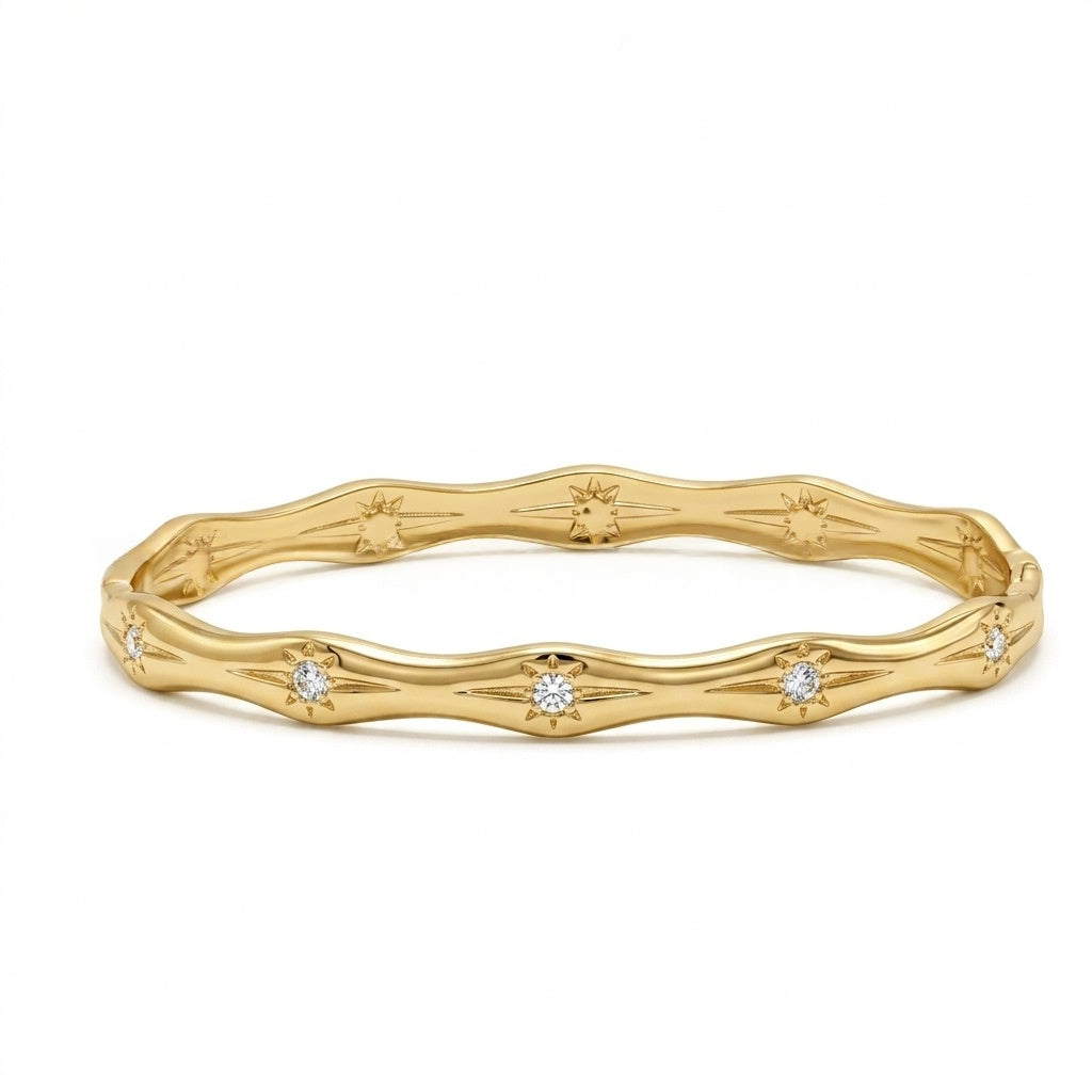 Diamond-Encrusted Stainless Steel Adjustable Open-End Fashion Bracelet
